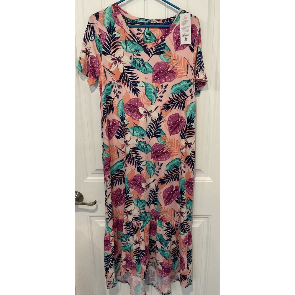 NWT Lug Hi-low Swing Short Sleeve Maxi Dress Azalea Pink Small